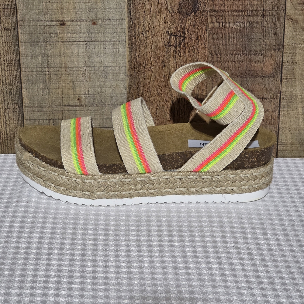 Steve Madden Kimmie Bright Neon Striped Platform Sandals - Picture 6 of 14